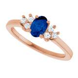 14K Gold Oval Lab-Grown Blue Sapphire & Lab-Grown Diamond Accented Ring – 6x4mm - Rose Gold - view 5