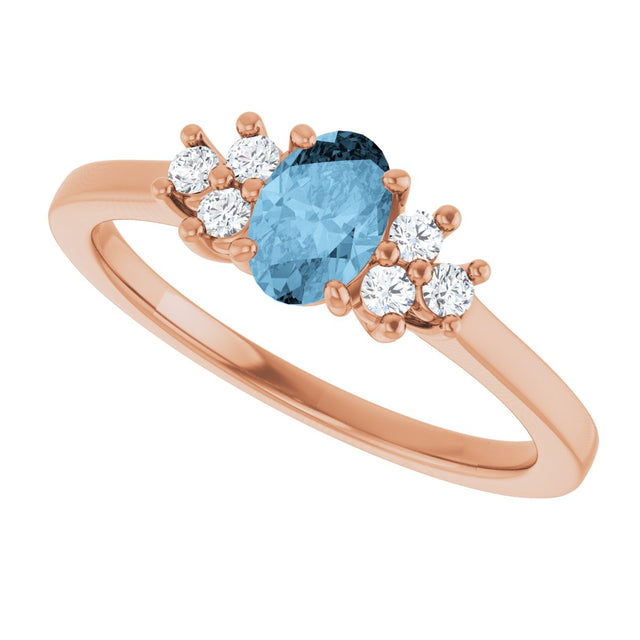 14K Gold Oval Natural Sky Blue Topaz & Lab-Grown Diamond Accented Ring - Rose Gold - view 5