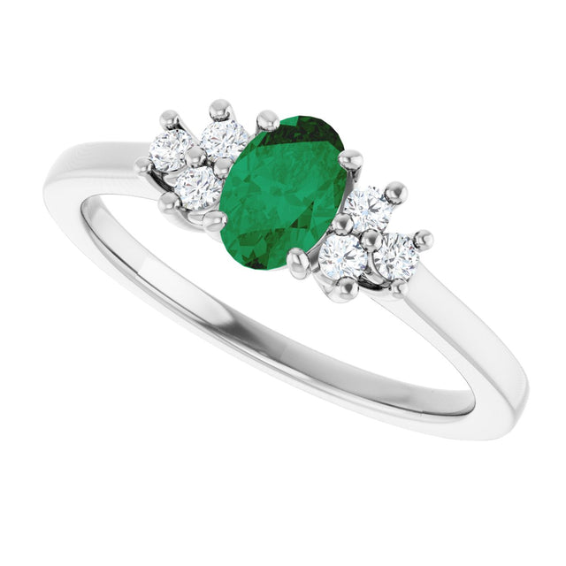 10K Gold Oval Lab-Grown Emerald & Lab-Grown Diamond Accented Ring - White Gold - view 5