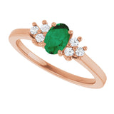 14K Gold Oval Lab-Grown Emerald & Lab-Grown Diamond Accented Ring – 6x4mm - Rose Gold - view 5