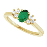 10K Gold Oval Lab-Grown Emerald & Lab-Grown Diamond Accented Ring - Yellow Gold - view 5