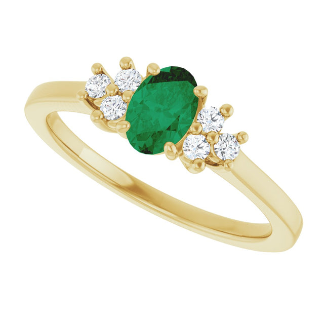 10K Gold Oval Lab-Grown Emerald & Lab-Grown Diamond Accented Ring - Yellow Gold - view 5
