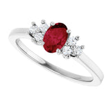 10K Gold Oval Lab-Grown Ruby & Lab-Grown Diamond Accented Ring - White Gold - view 5