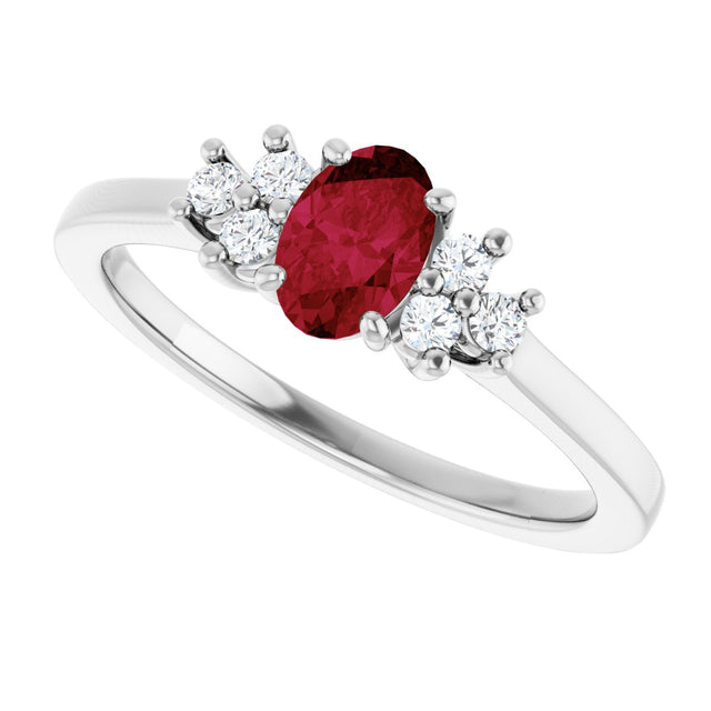 10K Gold Oval Lab-Grown Ruby & Lab-Grown Diamond Accented Ring - White Gold - view 5