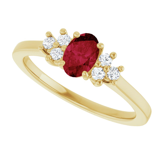 10K Gold Oval Lab-Grown Ruby & Lab-Grown Diamond Accented Ring - Yellow Gold - view 5