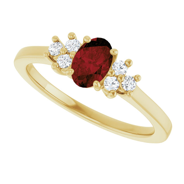 10K Gold Oval Natural Mozambique Garnet & Lab-Grown Diamond Accented Ring - Yellow Gold - view 5