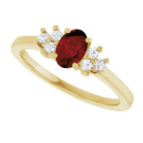 14K Gold Oval Natural Mozambique Garnet & Lab-Grown Diamond Accented Ring - Yellow Gold - view 5