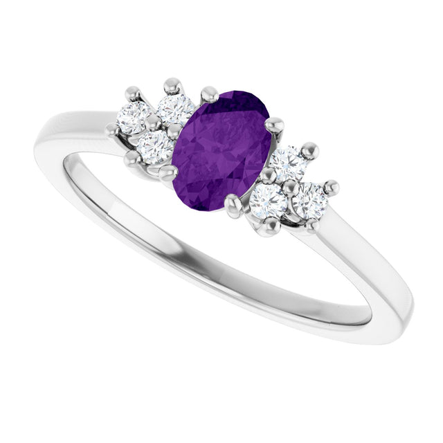 10K Gold Oval Natural Amethyst & Lab-Grown Diamond Accented Ring - White Gold - view 5