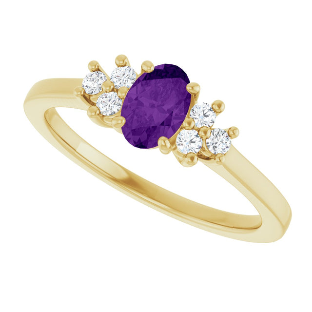 10K Gold Oval Natural Amethyst & Lab-Grown Diamond Accented Ring - Yellow Gold - view 5