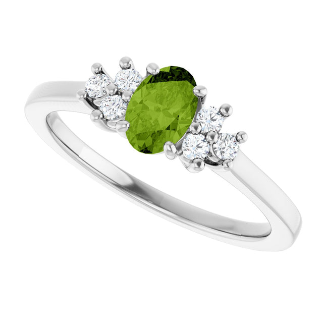 10K Gold Oval Natural Peridot & Lab-Grown Diamond Accented Ring - White Gold - view 5