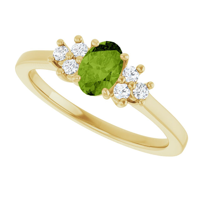10K Gold Oval Natural Peridot & Lab-Grown Diamond Accented Ring - Yellow Gold - view 5