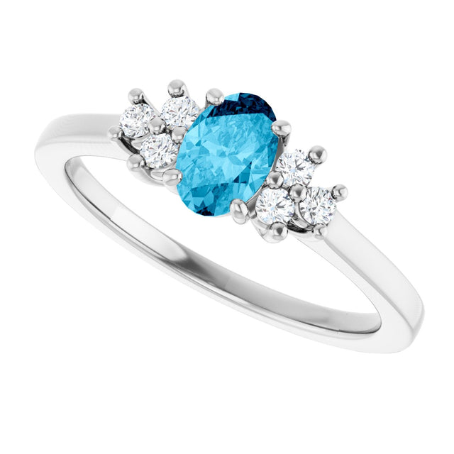14K Gold Oval Natural Aquamarine & Lab-Grown Diamond Accented Ring - White Gold - view 5