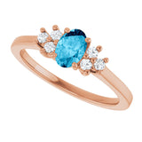 14K Gold Oval Natural Aquamarine & Lab-Grown Diamond Accented Ring - Rose Gold - view 5
