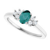 14K Gold Oval Lab-Grown Alexandrite & Natural Diamond Accented Ring - White Gold - view 5