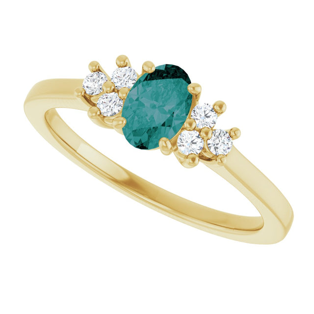 14K Gold Oval Lab-Grown Alexandrite & Natural Diamond Accented Ring - Yellow Gold - view 5