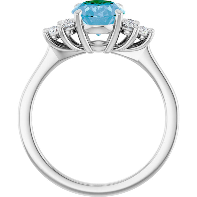 14K Gold Oval Natural Swiss Blue Topaz & Natural Diamond Accented Ring - White Gold - view 2