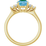 14K Gold Oval Natural Swiss Blue Topaz & Natural Diamond Accented Ring - Yellow Gold - view 2