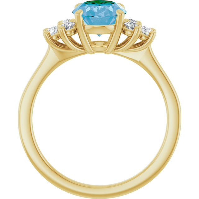 14K Gold Oval Natural Swiss Blue Topaz & Natural Diamond Accented Ring - Yellow Gold - view 2