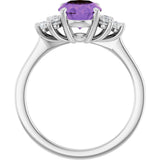14K Gold Oval Natural Amethyst & Natural Diamond Accented Ring – 9x7mm - White Gold - view 2