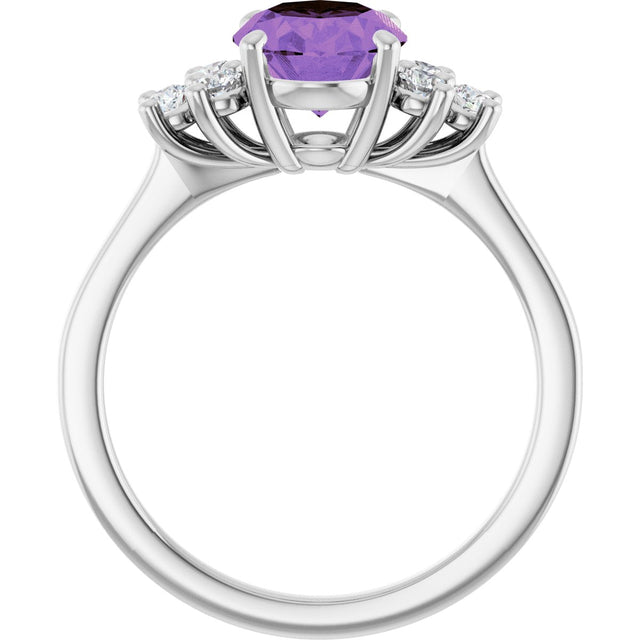 14K Gold Oval Natural Amethyst & Natural Diamond Accented Ring – 9x7mm - White Gold - view 2