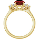 14K Gold Oval Natural Mozambique Garnet & Natural Diamond Accented Ring – 9x7mm - Yellow Gold - view 2