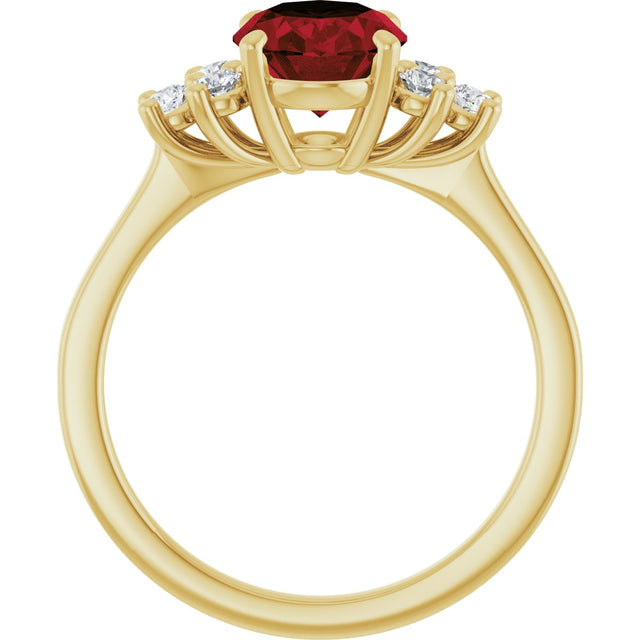 14K Gold Oval Natural Mozambique Garnet & Natural Diamond Accented Ring – 9x7mm - Yellow Gold - view 2