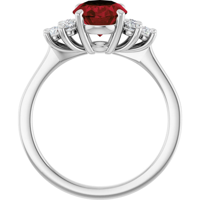 14K Gold Oval Natural Mozambique Garnet & Natural Diamond Accented Ring – 9x7mm - White Gold - view 2