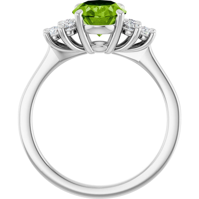 14K Gold Oval Natural Peridot & Natural Diamond Accented Ring – 9x7mm - White Gold - view 2