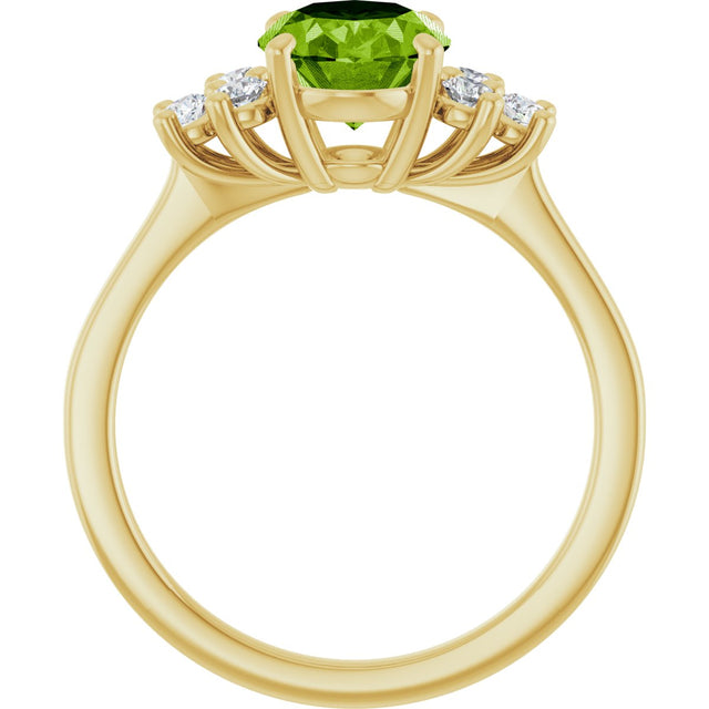 14K Gold Oval Natural Peridot & Natural Diamond Accented Ring – 9x7mm - Yellow Gold - view 2