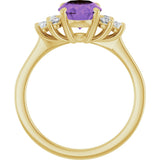 14K Gold Oval Natural Amethyst & Natural Diamond Accented Ring – 9x7mm - Yellow Gold - view 2