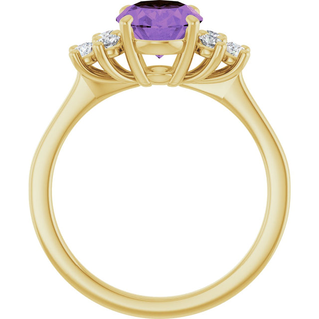 14K Gold Oval Natural Amethyst & Natural Diamond Accented Ring – 9x7mm - Yellow Gold - view 2