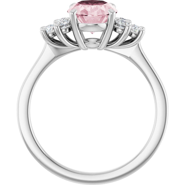 14K Gold Oval Natural Pink Morganite & Natural Diamond Accented Ring – 7x5mm - White Gold - view 2