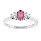 14K Gold Oval Natural Pink Tourmaline & Natural Diamond Accented Ring – 6mm Stones - White Gold - view 3