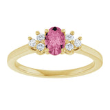 14K Gold Oval Natural Pink Tourmaline & Natural Diamond Accented Ring – 6mm Stones - Yellow Gold - view 3