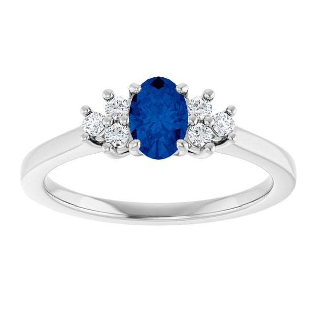 10K Gold Oval Lab-Grown Blue Sapphire & Lab-Grown Diamond Accented Ring - White Gold - view 3