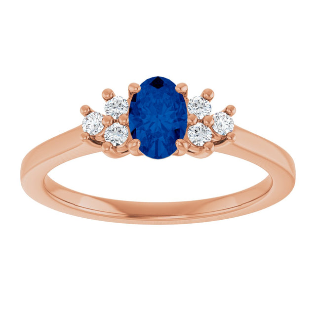 14K Gold Oval Lab-Grown Blue Sapphire & Lab-Grown Diamond Accented Ring – 6x4mm - Rose Gold - view 3