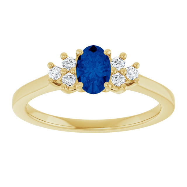 10K Gold Oval Lab-Grown Blue Sapphire & Lab-Grown Diamond Accented Ring - Yellow Gold - view 3