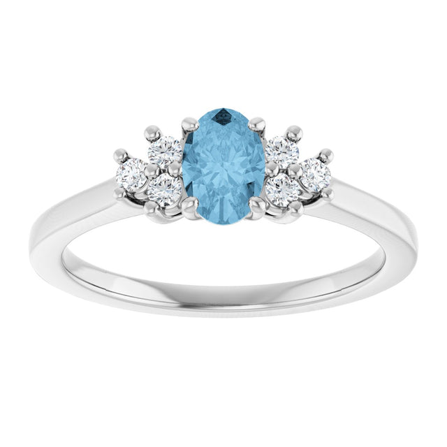14K Gold Oval Natural Sky Blue Topaz & Lab-Grown Diamond Accented Ring - White Gold - view 3