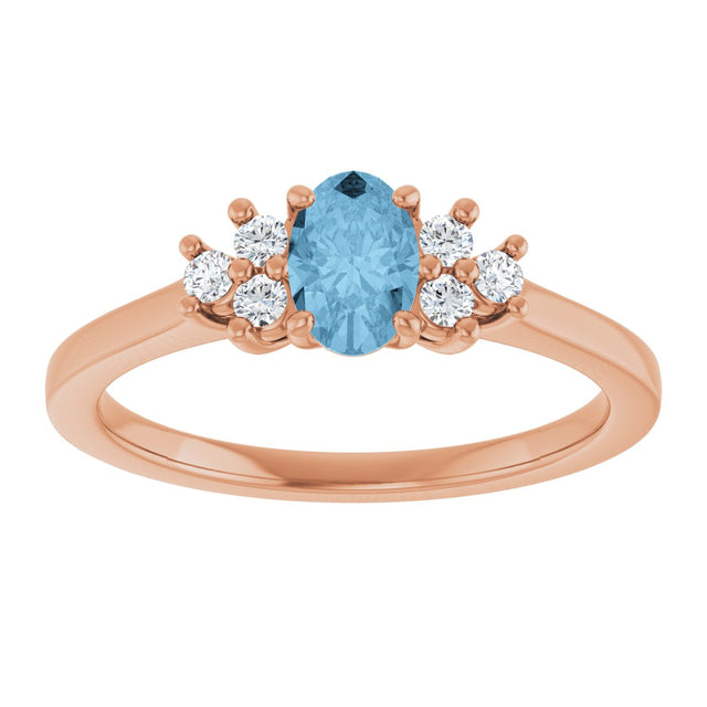 14K Gold Oval Natural Sky Blue Topaz & Lab-Grown Diamond Accented Ring - Rose Gold - view 3