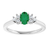 10K Gold Oval Lab-Grown Emerald & Lab-Grown Diamond Accented Ring - White Gold - view 3