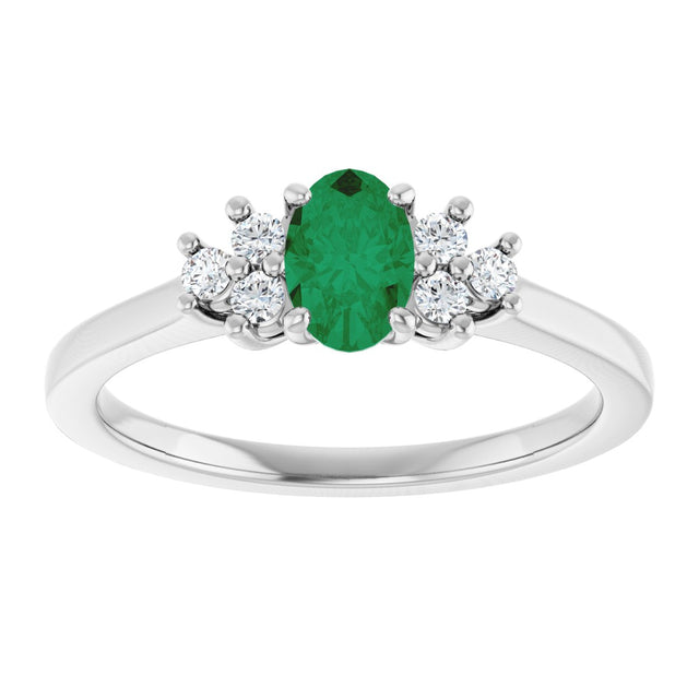10K Gold Oval Lab-Grown Emerald & Lab-Grown Diamond Accented Ring - White Gold - view 3