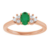 14K Gold Oval Lab-Grown Emerald & Lab-Grown Diamond Accented Ring – 6x4mm - Rose Gold - view 3