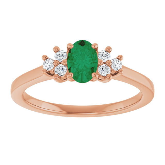 14K Gold Oval Lab-Grown Emerald & Lab-Grown Diamond Accented Ring – 6x4mm - Rose Gold - view 3