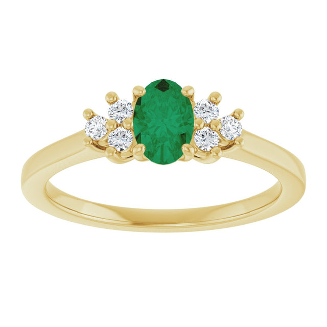 10K Gold Oval Lab-Grown Emerald & Lab-Grown Diamond Accented Ring - Yellow Gold - view 3