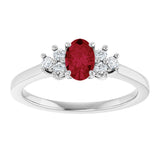 10K Gold Oval Lab-Grown Ruby & Lab-Grown Diamond Accented Ring - White Gold - view 3