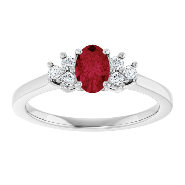 10K Gold Oval Lab-Grown Ruby & Lab-Grown Diamond Accented Ring - White Gold - view 3