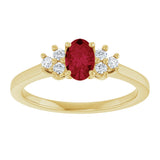10K Gold Oval Lab-Grown Ruby & Lab-Grown Diamond Accented Ring - Yellow Gold - view 3