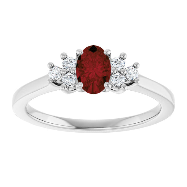 10K Gold Oval Natural Mozambique Garnet & Lab-Grown Diamond Accented Ring - White Gold - view 3