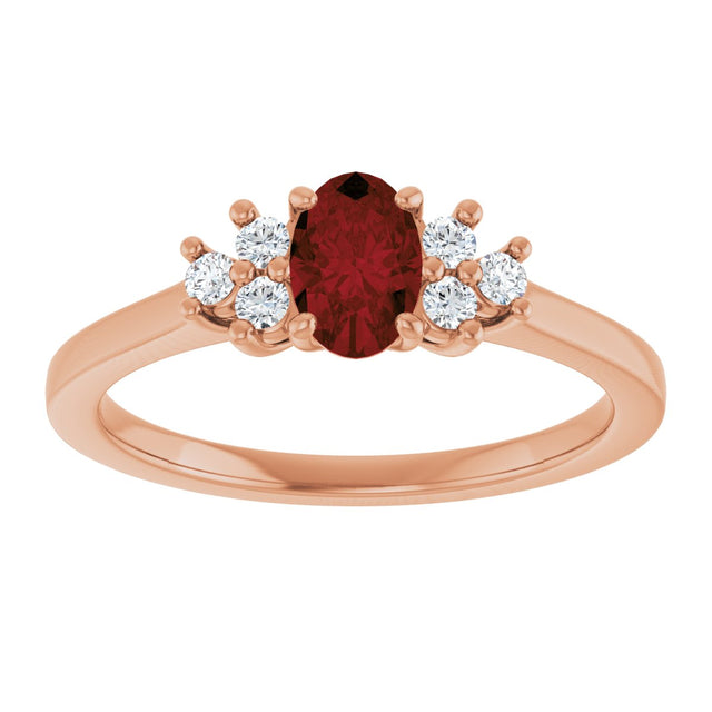 14K Gold Oval Natural Mozambique Garnet & Lab-Grown Diamond Accented Ring - Rose Gold - view 3