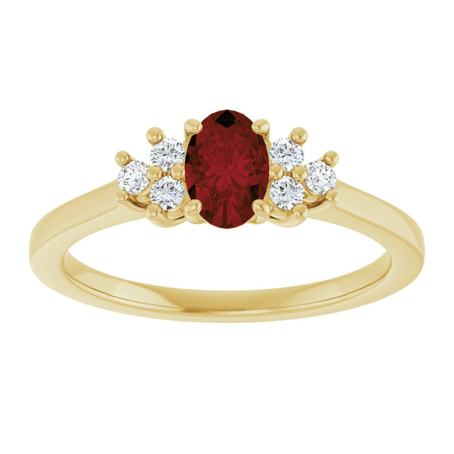 10K Gold Oval Natural Mozambique Garnet & Lab-Grown Diamond Accented Ring - Yellow Gold - view 3